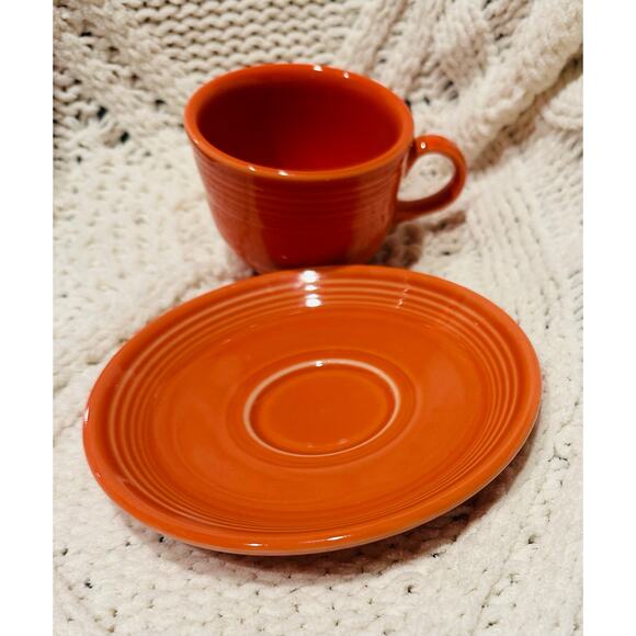 Fiesta Scarlet Cup & Saucer set by Homer Laughlin Orange Retro Stoneware Ceramic - Picture 5 of 7